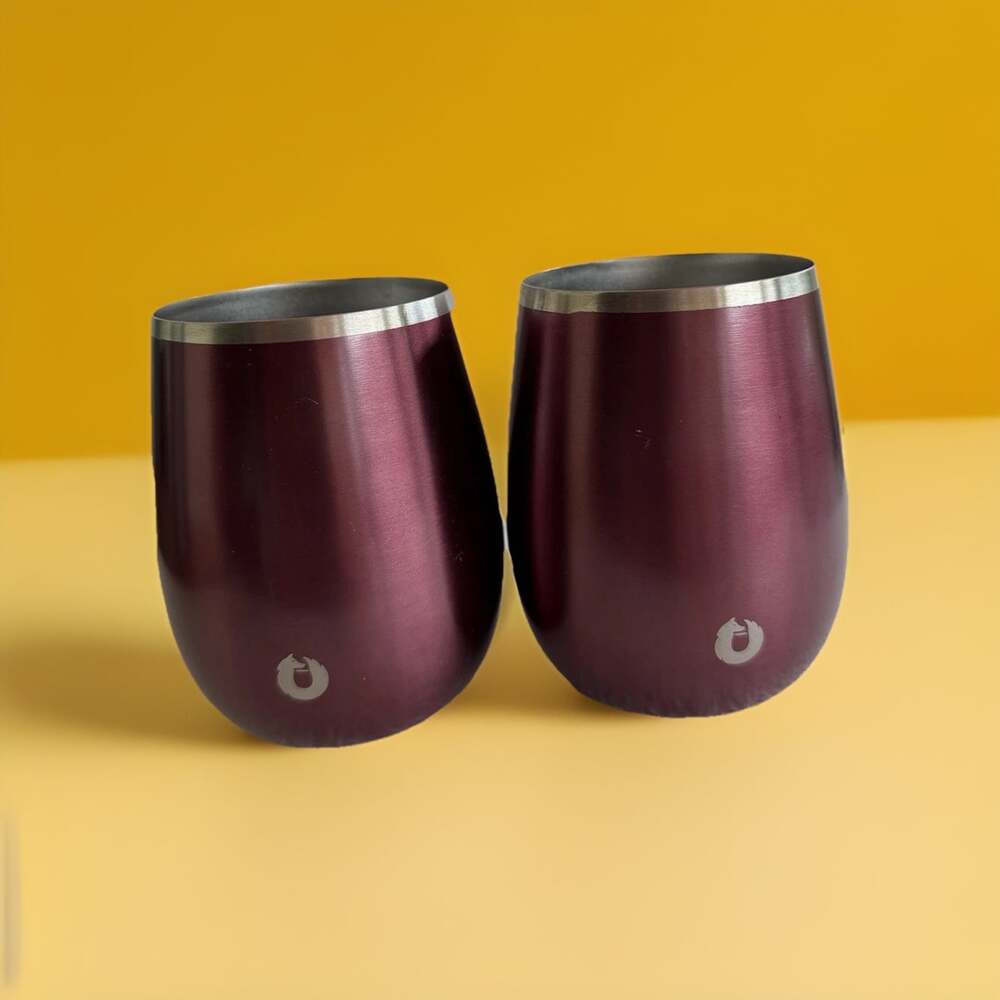 Snowfox Vacuum Insulated Stainless Steel Burgundy Pair Of Wine Glasses